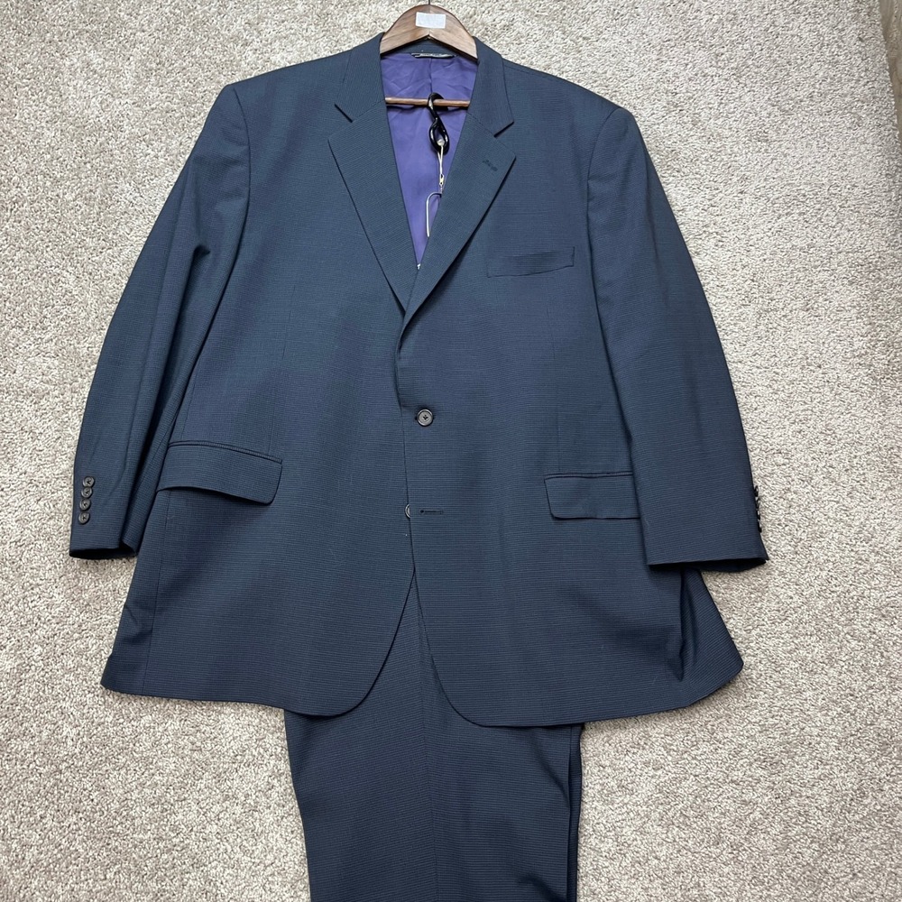 Jack Victor Suit Men 50R Navy Blue Flap Pocket Reflex Stretch Wool Blend EUC
